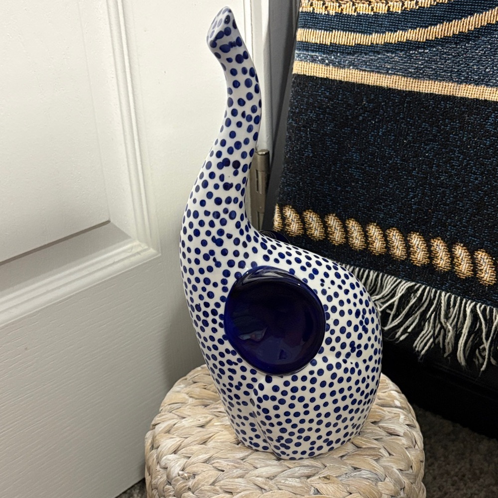 Blue and White Polka Dot Ceramic Sculpture